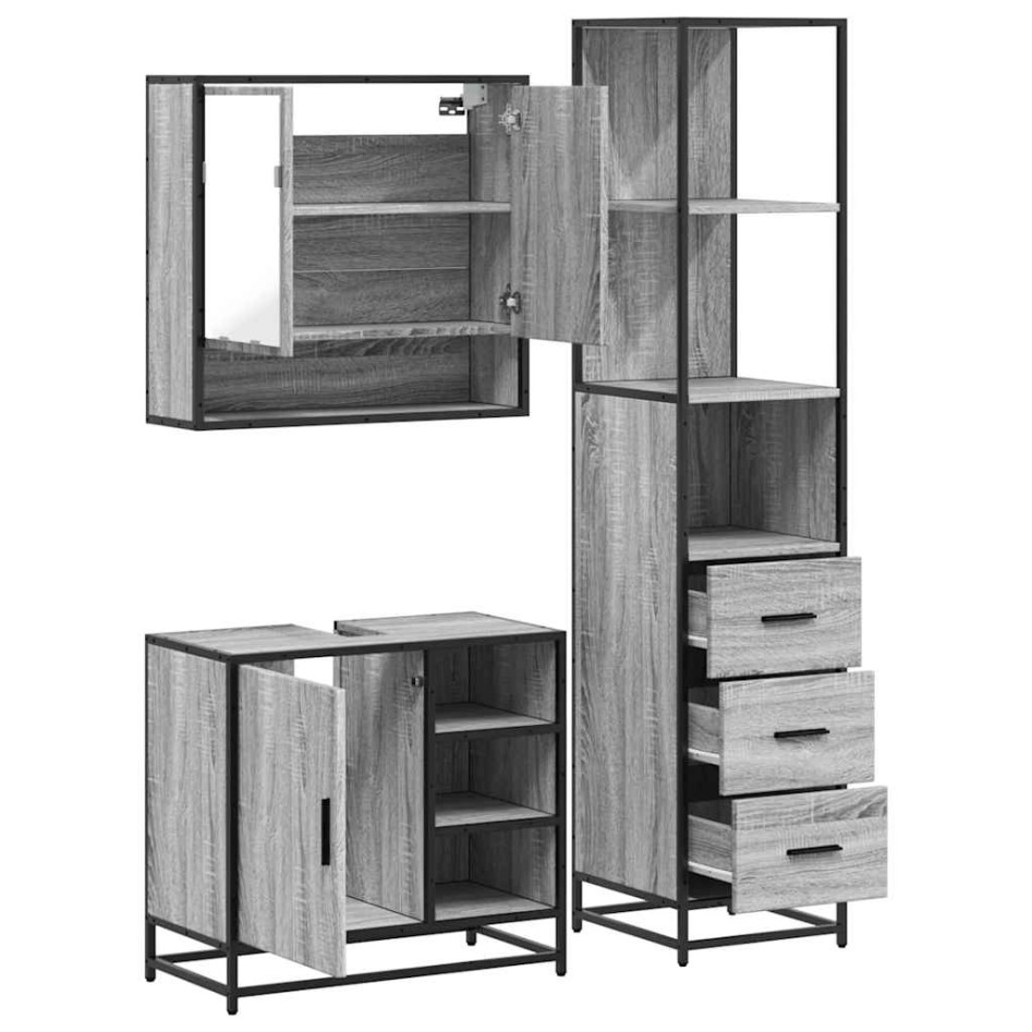 Set de muebles de baño 3 pzas madera contrachapada gris