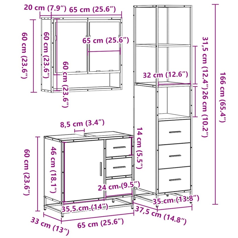 Set de muebles baño 3 pzas madera contrachapada roble