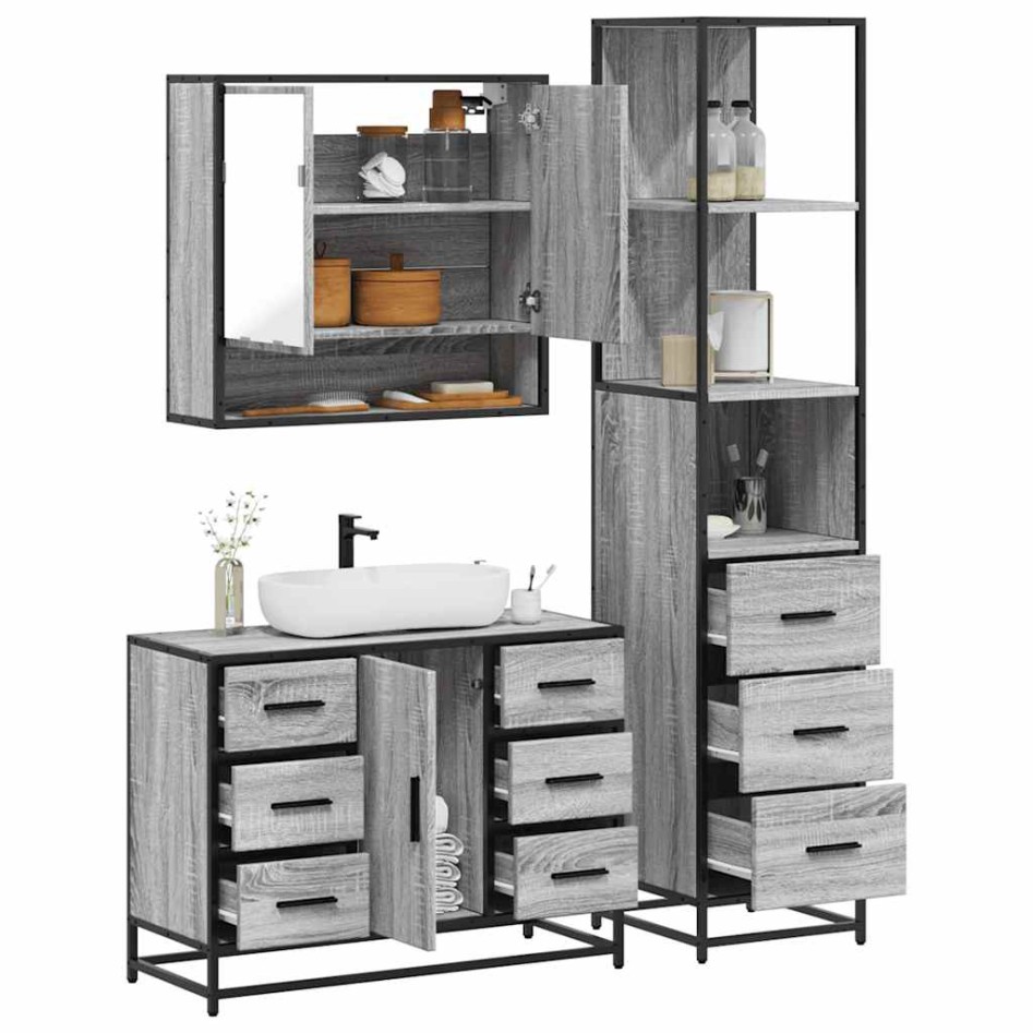 Set de muebles de baño 3 pzas madera contrachapada gris