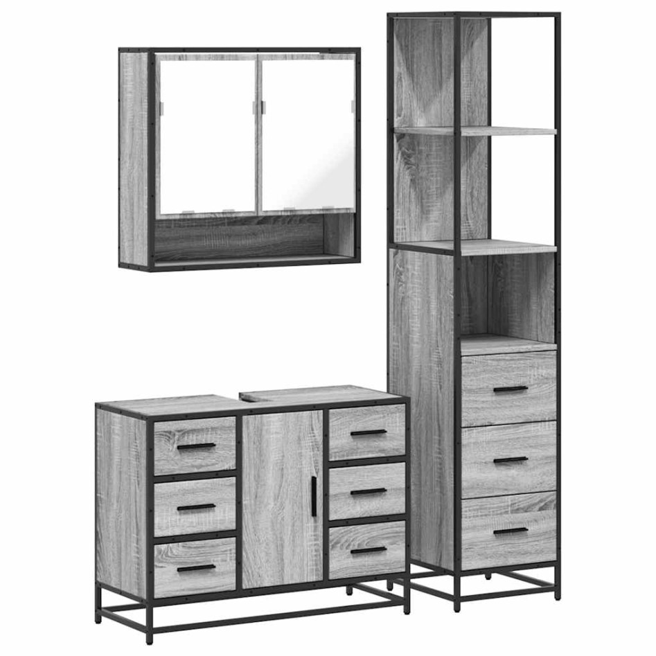 Set de muebles de baño 3 pzas madera contrachapada gris