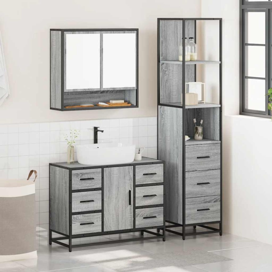 Set de muebles de baño 3 pzas madera contrachapada gris
