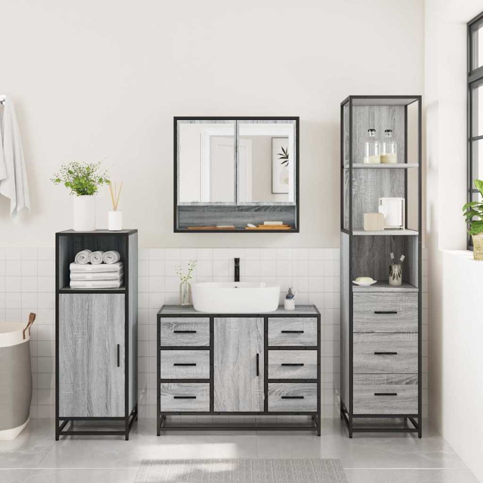 Set de muebles de baño 3 pzas madera contrachapada gris