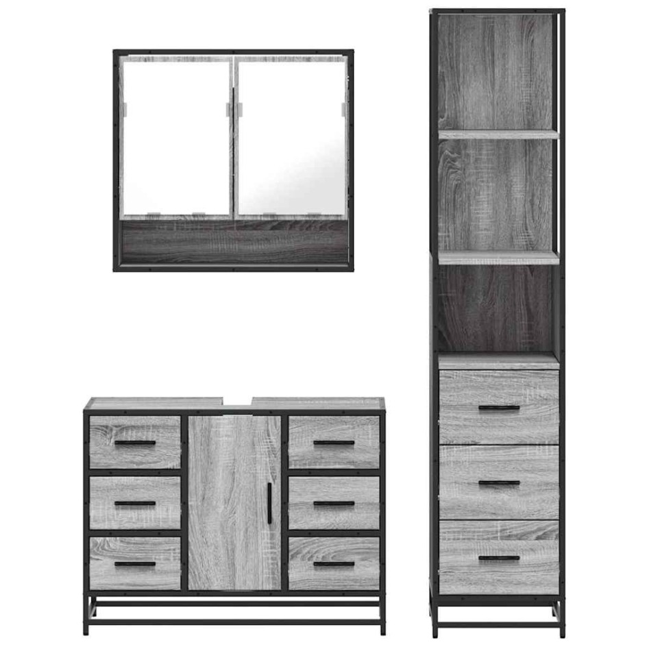 Set de muebles de baño 3 pzas madera contrachapada gris