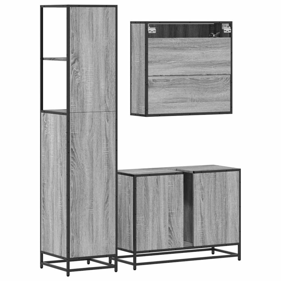 Set de muebles de baño 3 pzas madera contrachapada gris