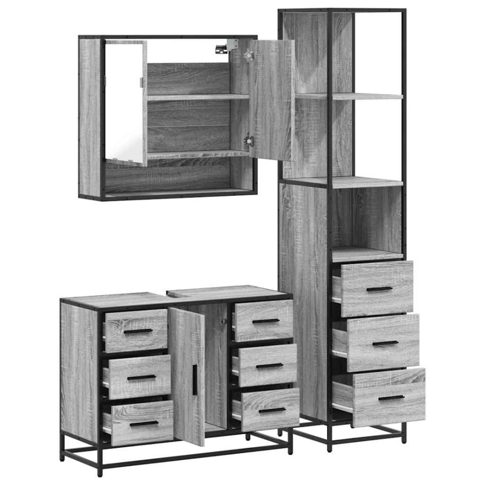 Set de muebles de baño 3 pzas madera contrachapada gris