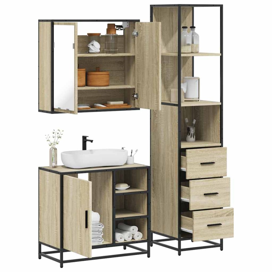 Set de muebles de baño 3 pzas madera contrachapada roble