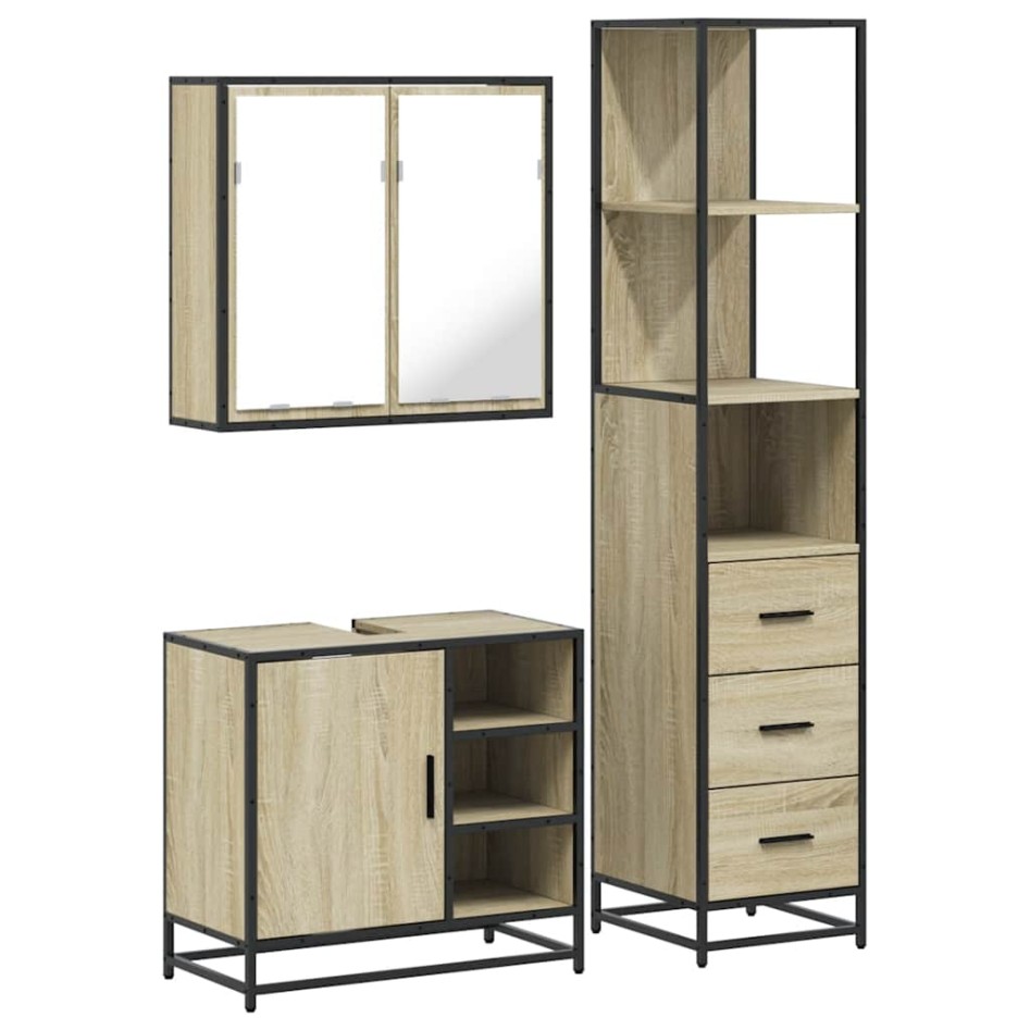 Set de muebles de baño 3 pzas madera contrachapada roble