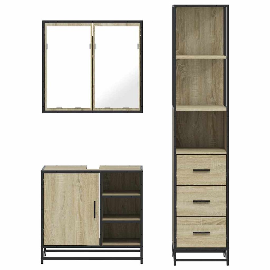 Set de muebles de baño 3 pzas madera contrachapada roble