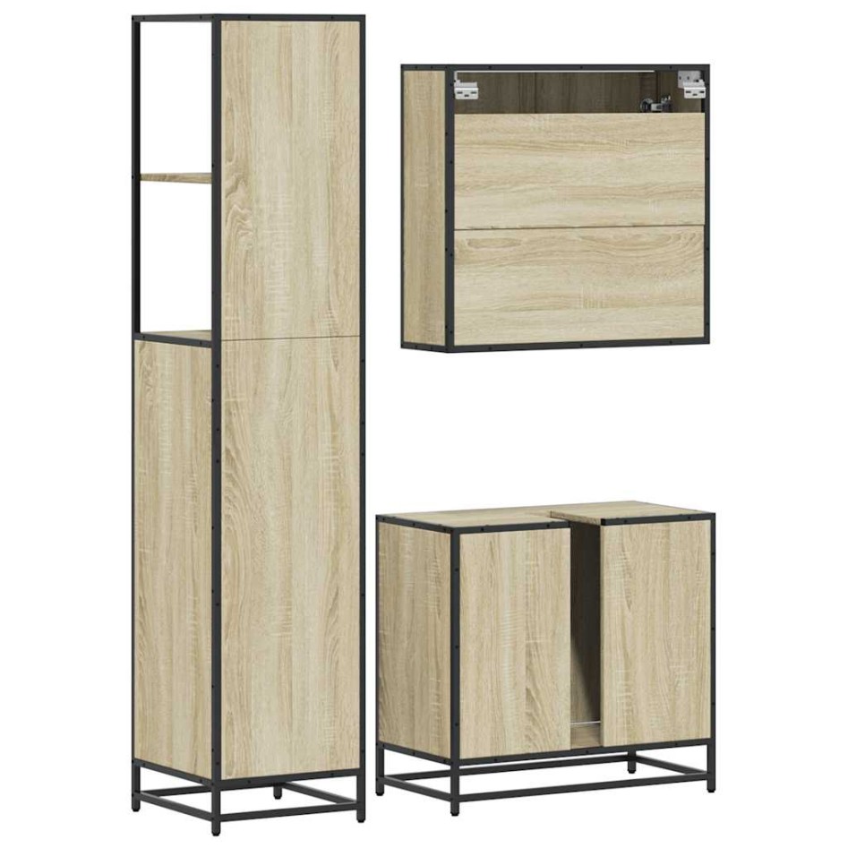 Set de muebles de baño 3 pzas madera contrachapada roble