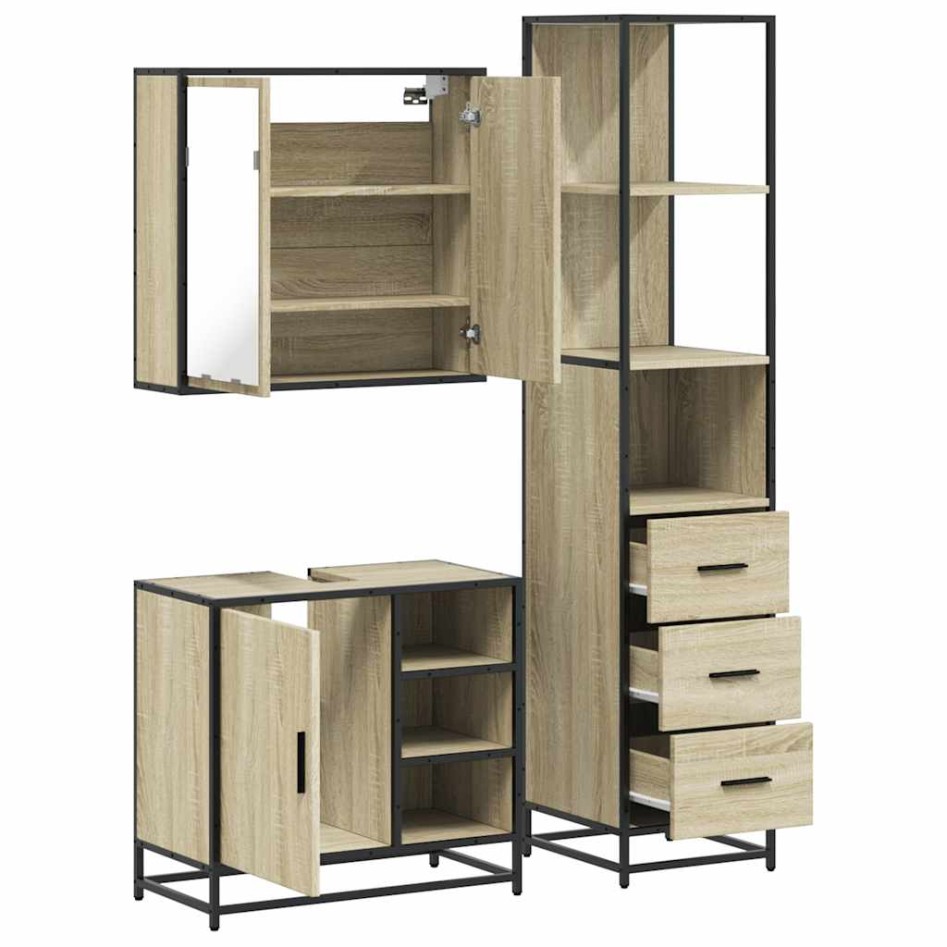 Set de muebles de baño 3 pzas madera contrachapada roble