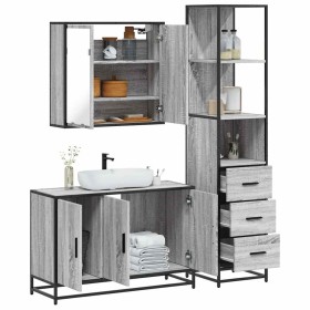Set de muebles de baño 3 pzas madera contrachapada gris
