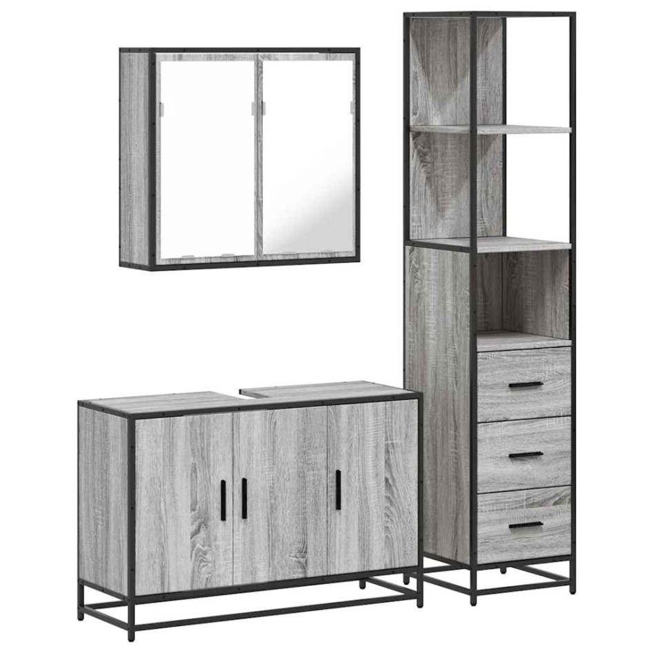 Set de muebles de baño 3 pzas madera contrachapada gris