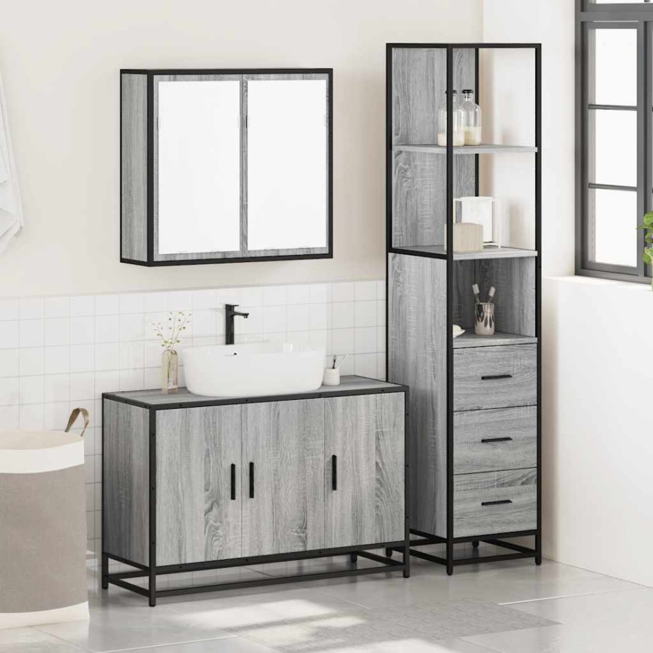 Set de muebles de baño 3 pzas madera contrachapada gris
