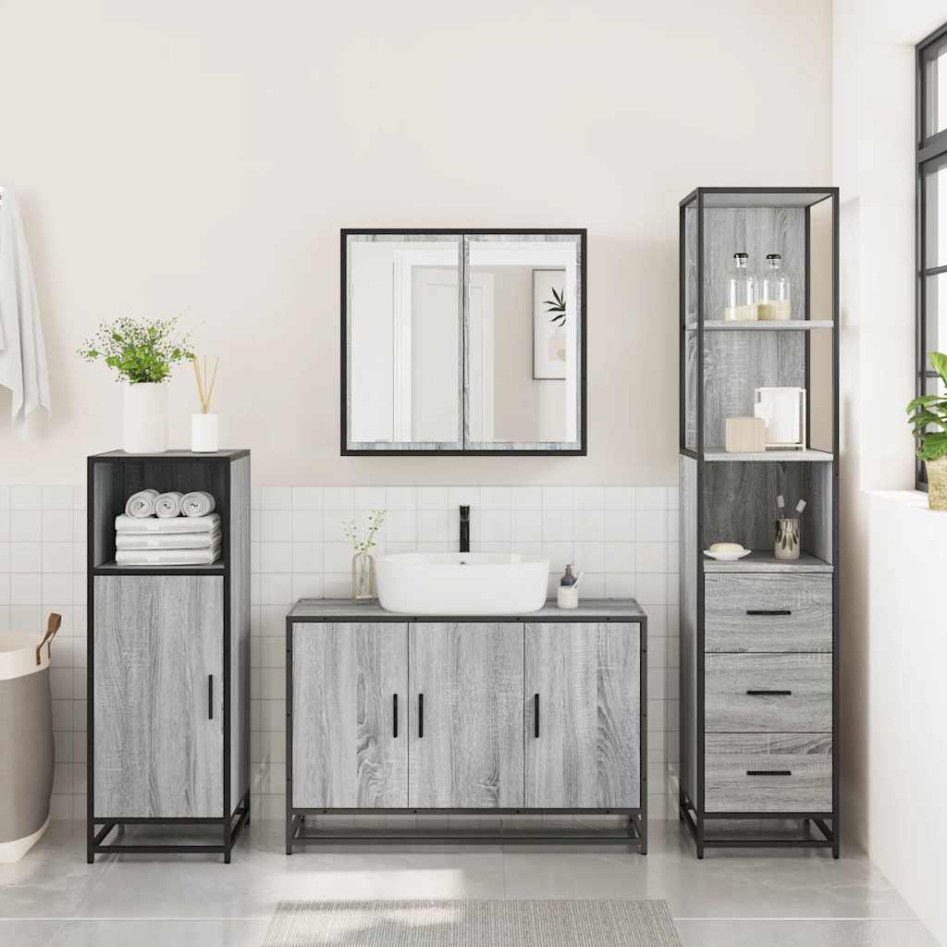Set de muebles de baño 3 pzas madera contrachapada gris