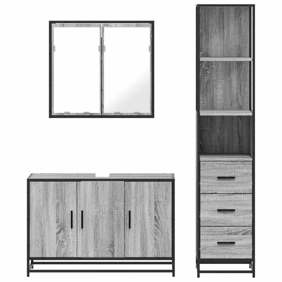 Set de muebles de baño 3 pzas madera contrachapada gris