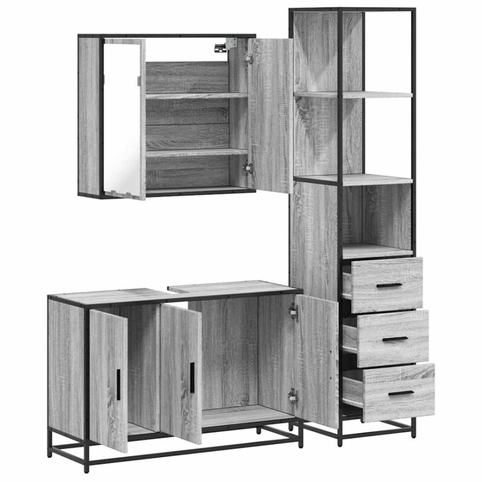Set de muebles de baño 3 pzas madera contrachapada gris