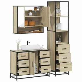 Set de muebles de baño 3 pzas madera contrachapada roble