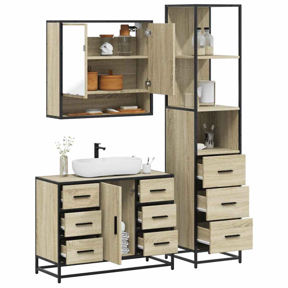Set de muebles de baño 3 pzas madera contrachapada roble