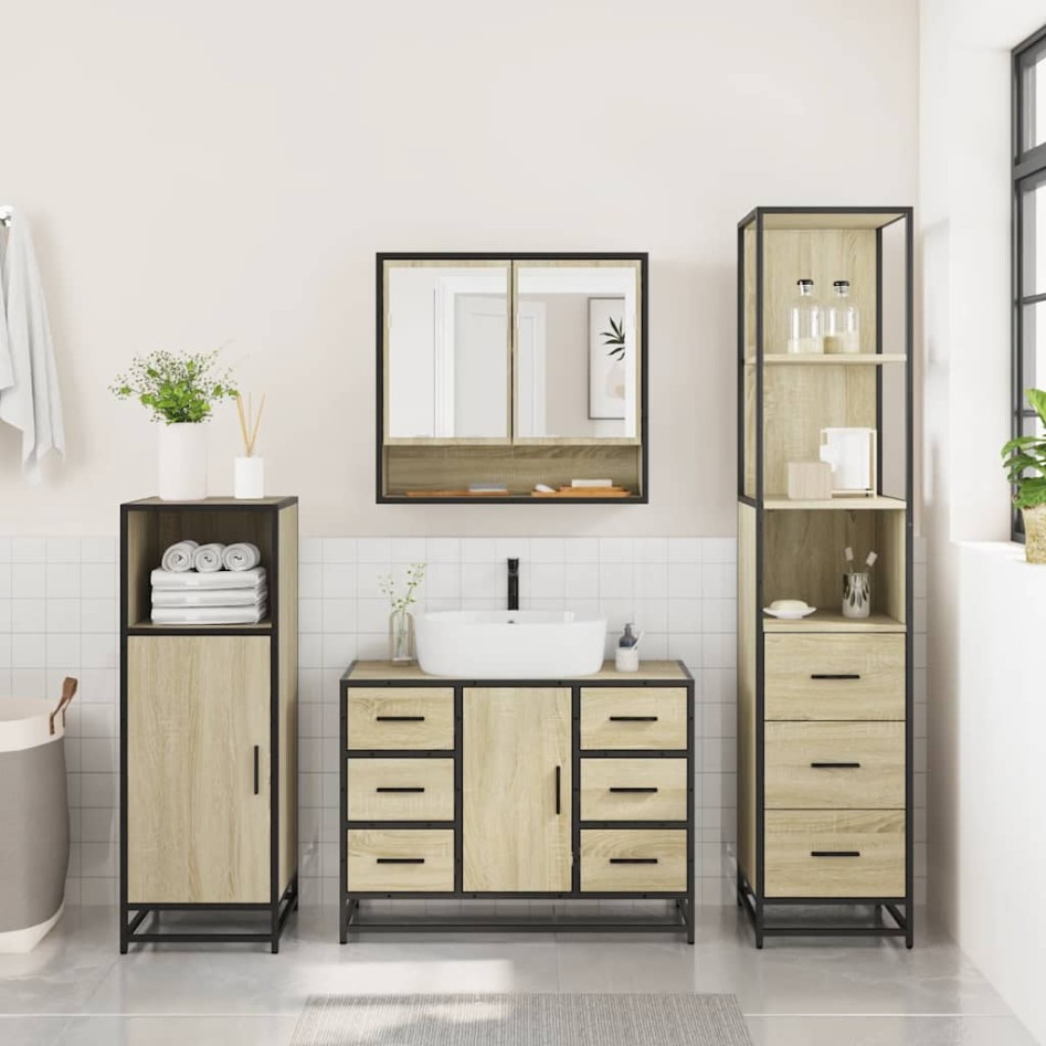 Set de muebles de baño 3 pzas madera contrachapada roble