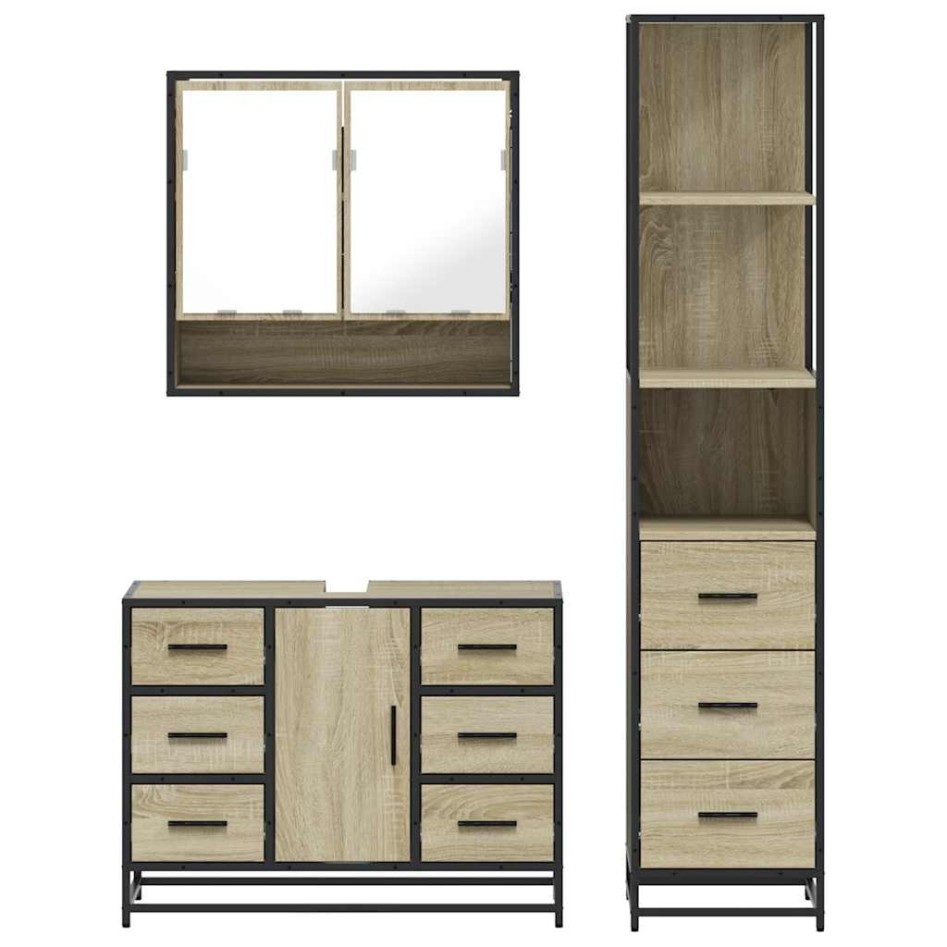 Set de muebles de baño 3 pzas madera contrachapada roble