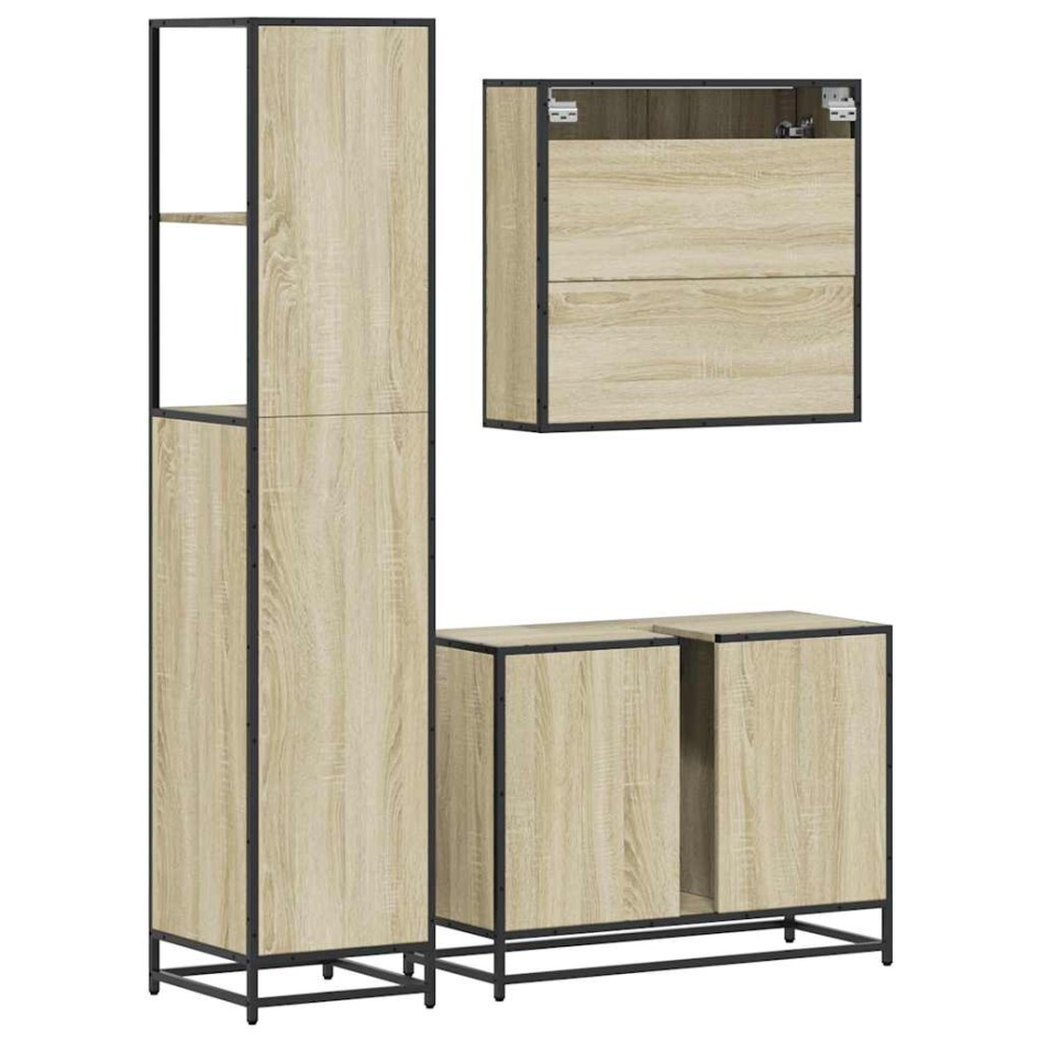 Set de muebles de baño 3 pzas madera contrachapada roble
