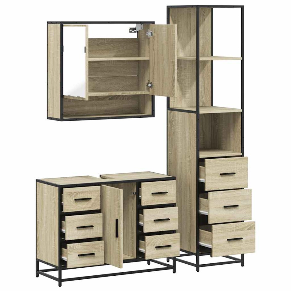 Set de muebles de baño 3 pzas madera contrachapada roble