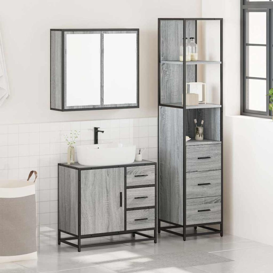 Set de muebles de baño 3 pzas madera contrachapada gris