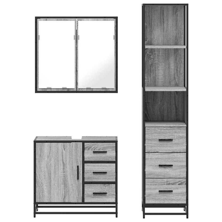 Set de muebles de baño 3 pzas madera contrachapada gris
