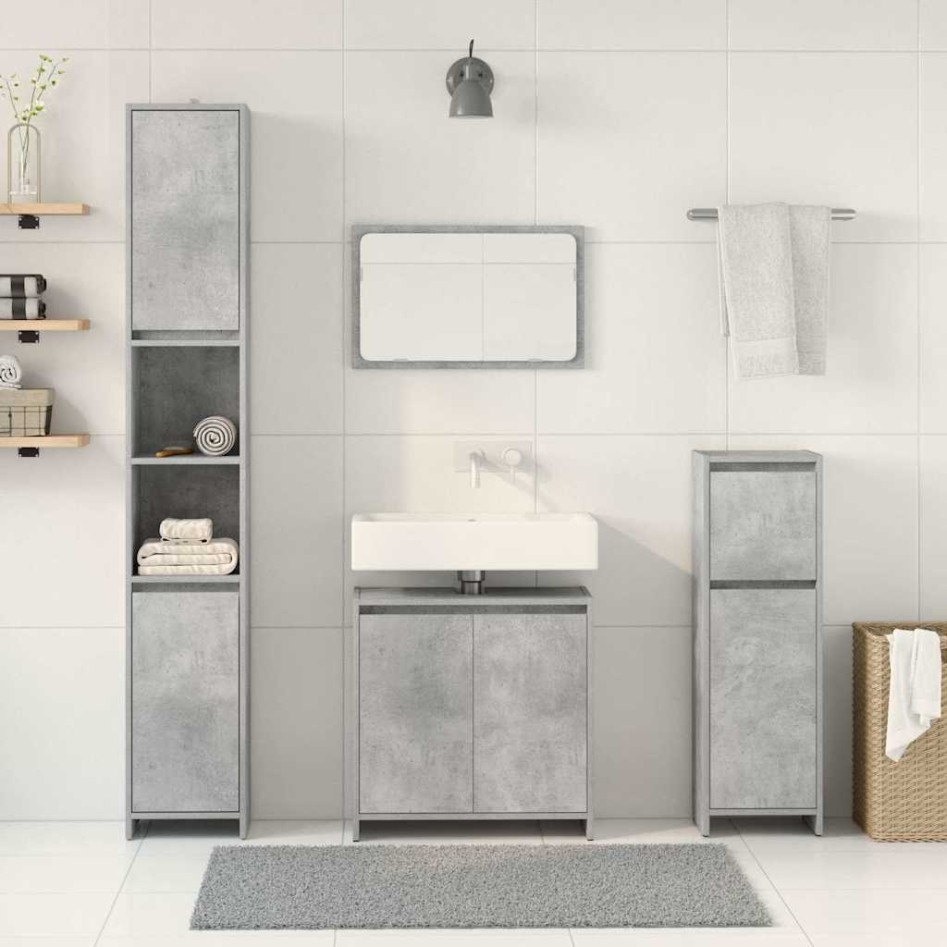Juego muebles de baño 4 pzas madera contrachapada gris