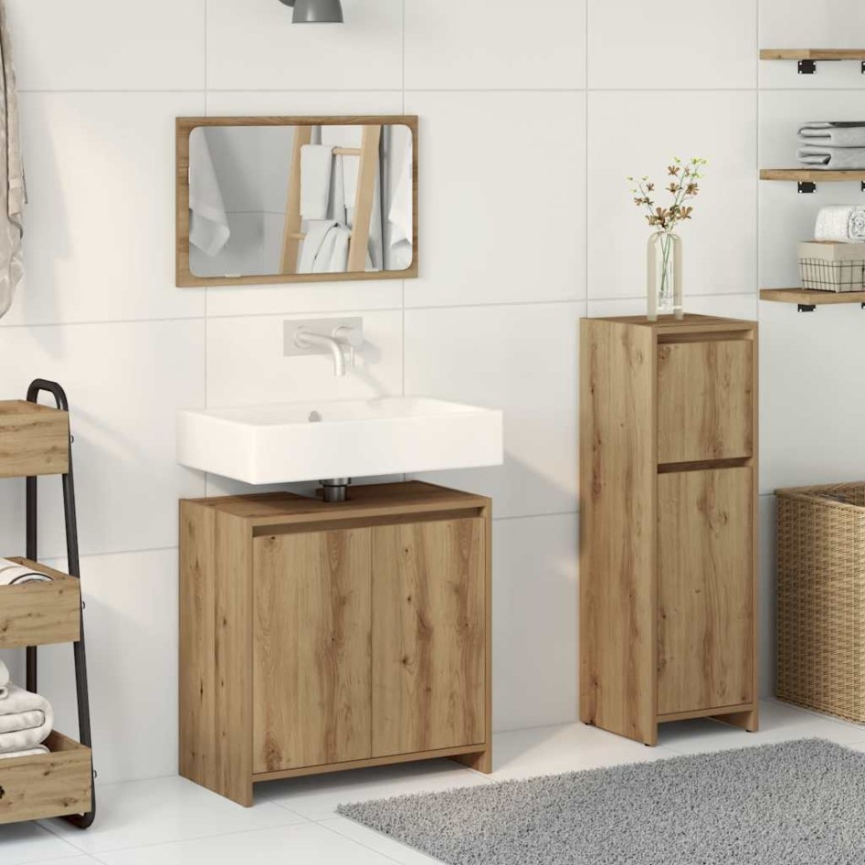 Juego de muebles baño 3 piezas madera ingeniería roble