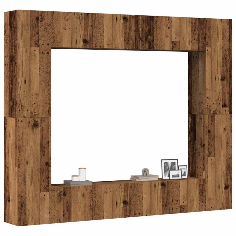 Conjunto de mueble de TV 8 piezas montado la pared madera