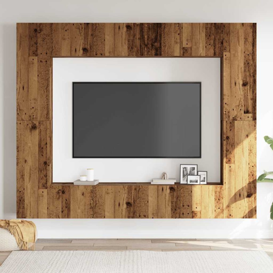 Conjunto de mueble de TV 8 piezas montado la pared madera