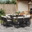 Set de comedor de jardín 9 pzas y cojines ratán sintético negro