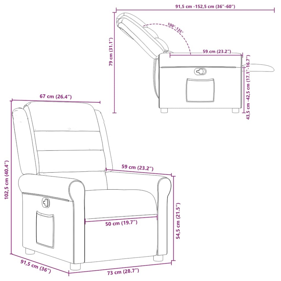 Sillón reclinable de tela gris
