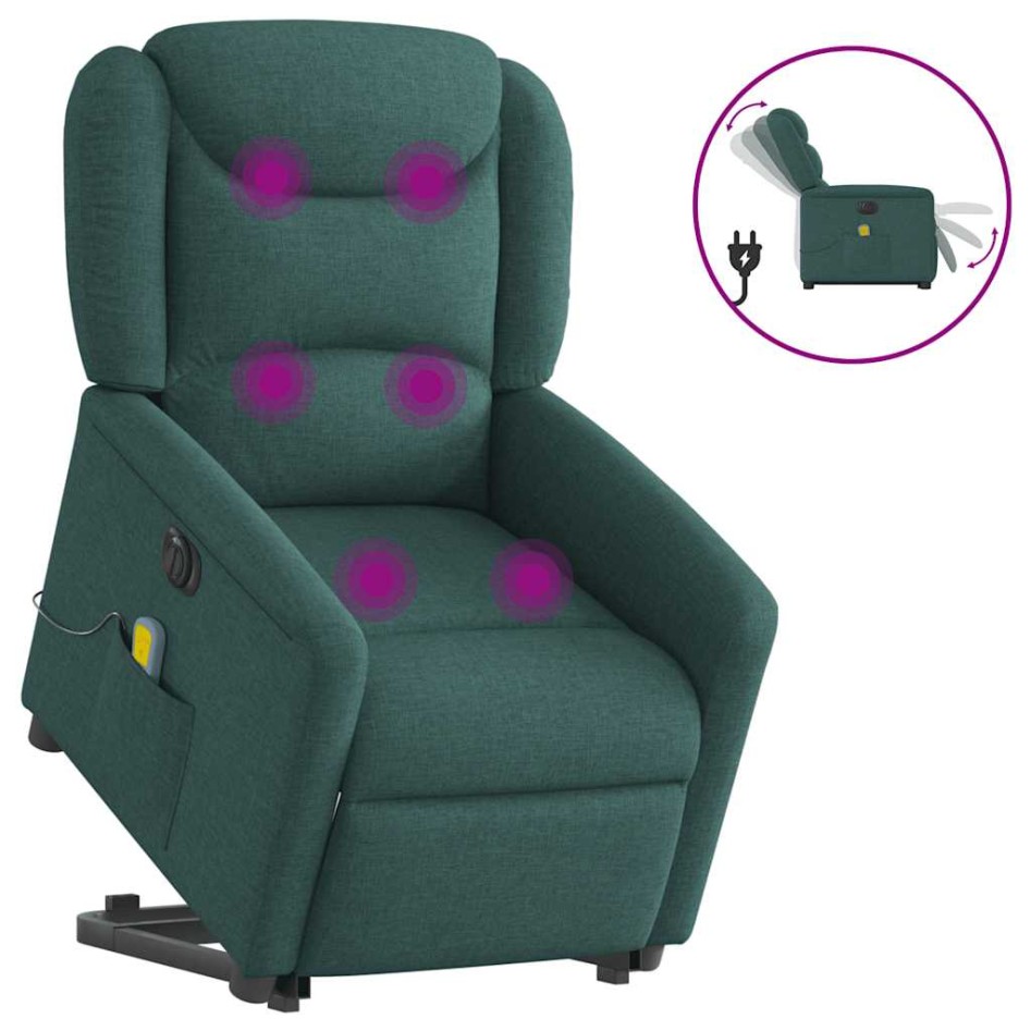 Sillón masaje eléctrico reclinable elevable tela verde
