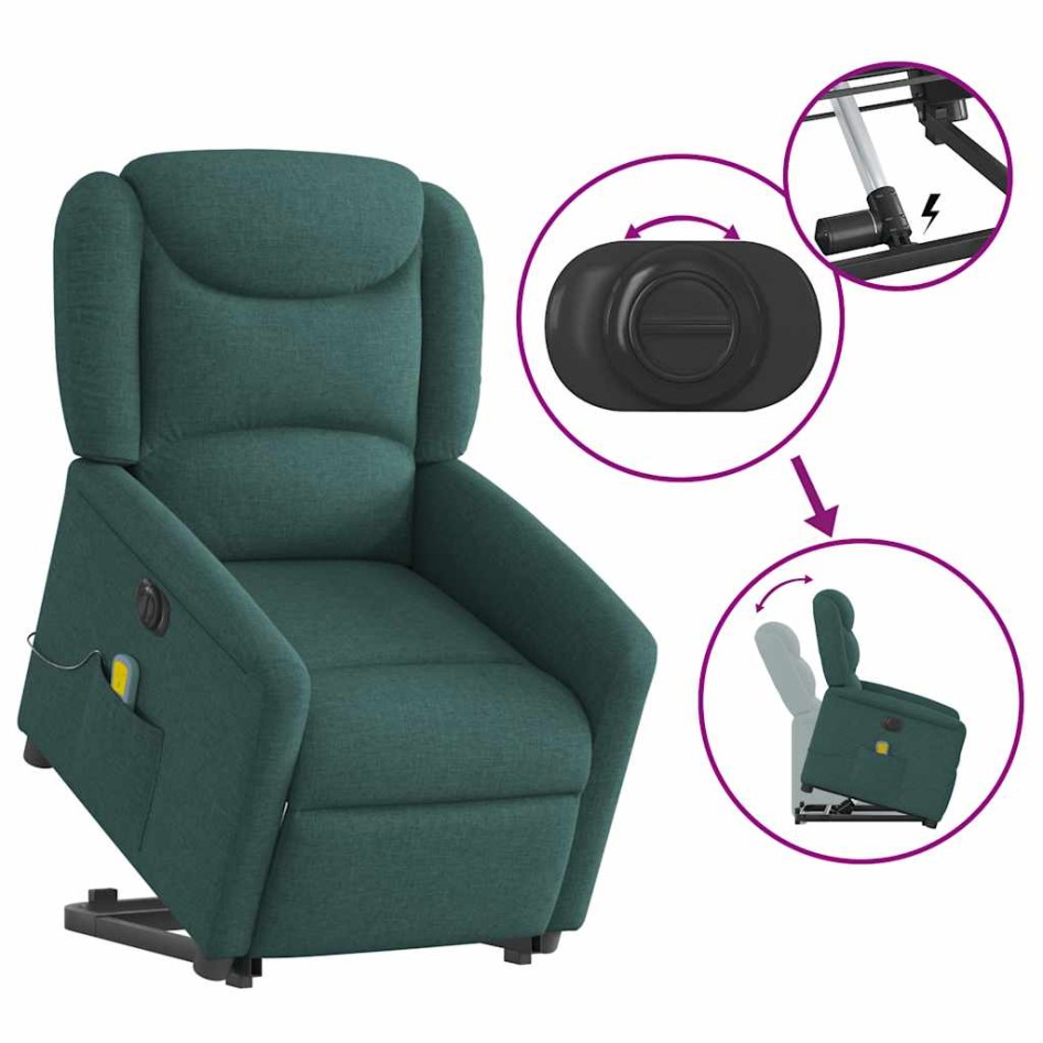 Sillón masaje eléctrico reclinable elevable tela verde
