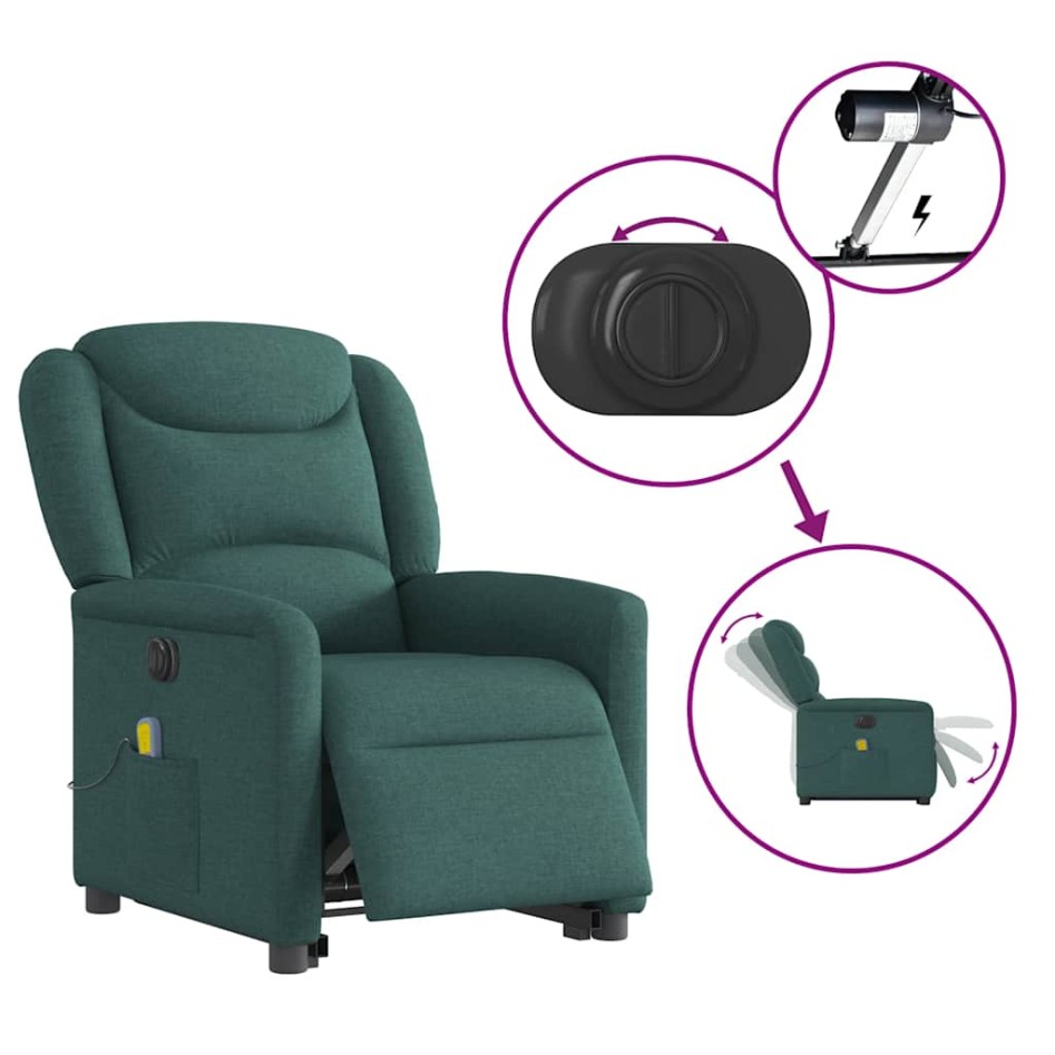 Sillón masaje eléctrico reclinable elevable tela verde