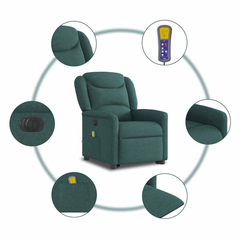 Sillón masaje eléctrico reclinable elevable tela verde