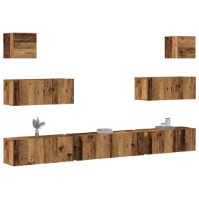 Conjunto de mueble de TV 7 piezas montado la pared madera