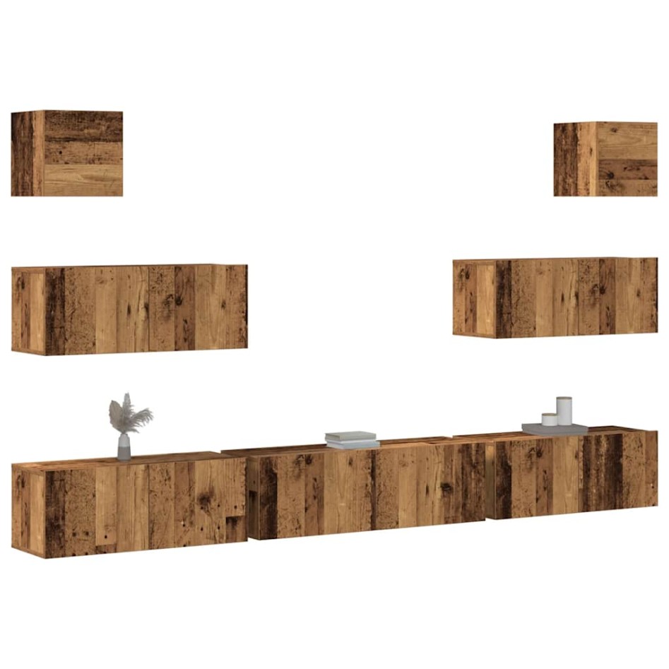 Conjunto de mueble de TV 7 piezas montado la pared madera