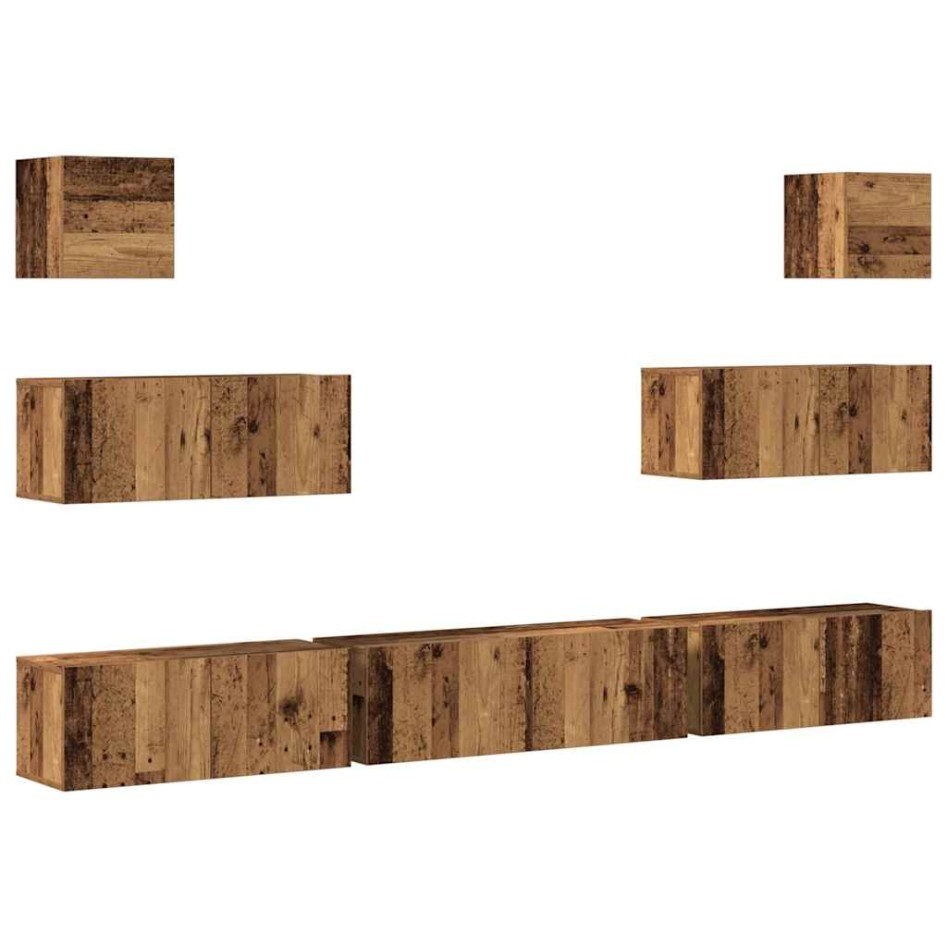 Conjunto de mueble de TV 7 piezas montado la pared madera