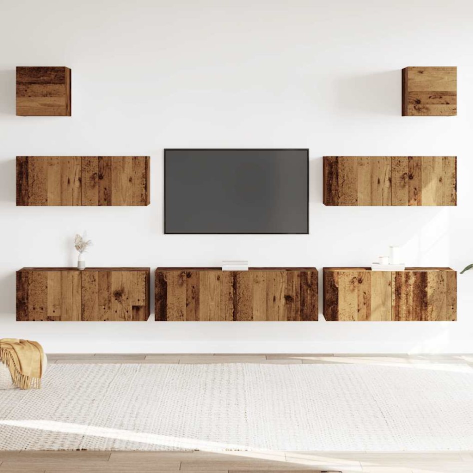 Conjunto de mueble de TV 7 piezas montado la pared madera