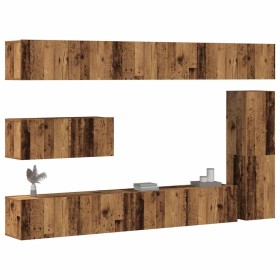 Conjunto de mueble de TV 7 piezas montado la pared madera