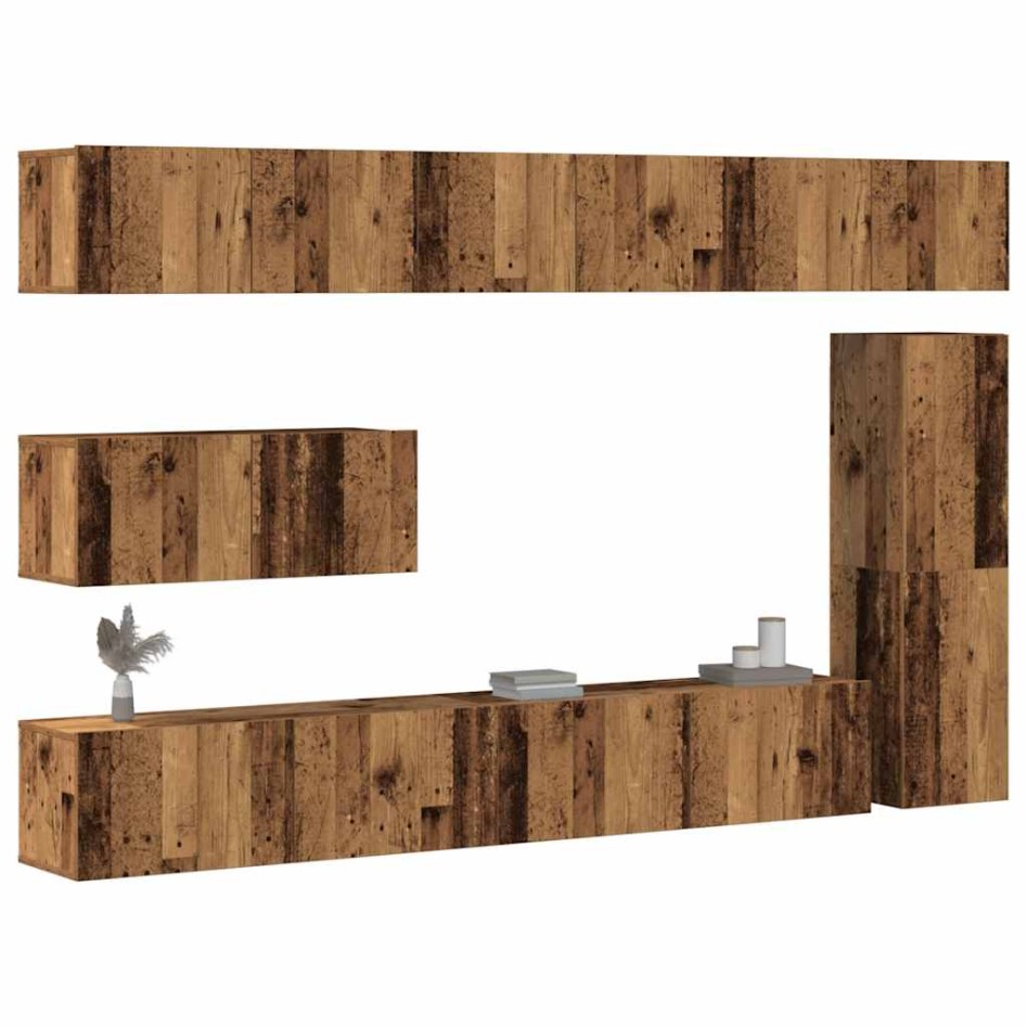 Conjunto de mueble de TV 7 piezas montado la pared madera