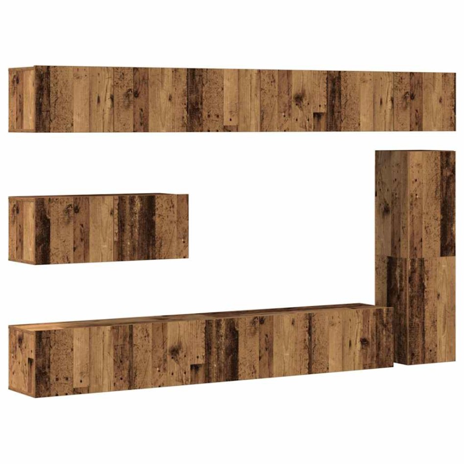 Conjunto de mueble de TV 7 piezas montado la pared madera