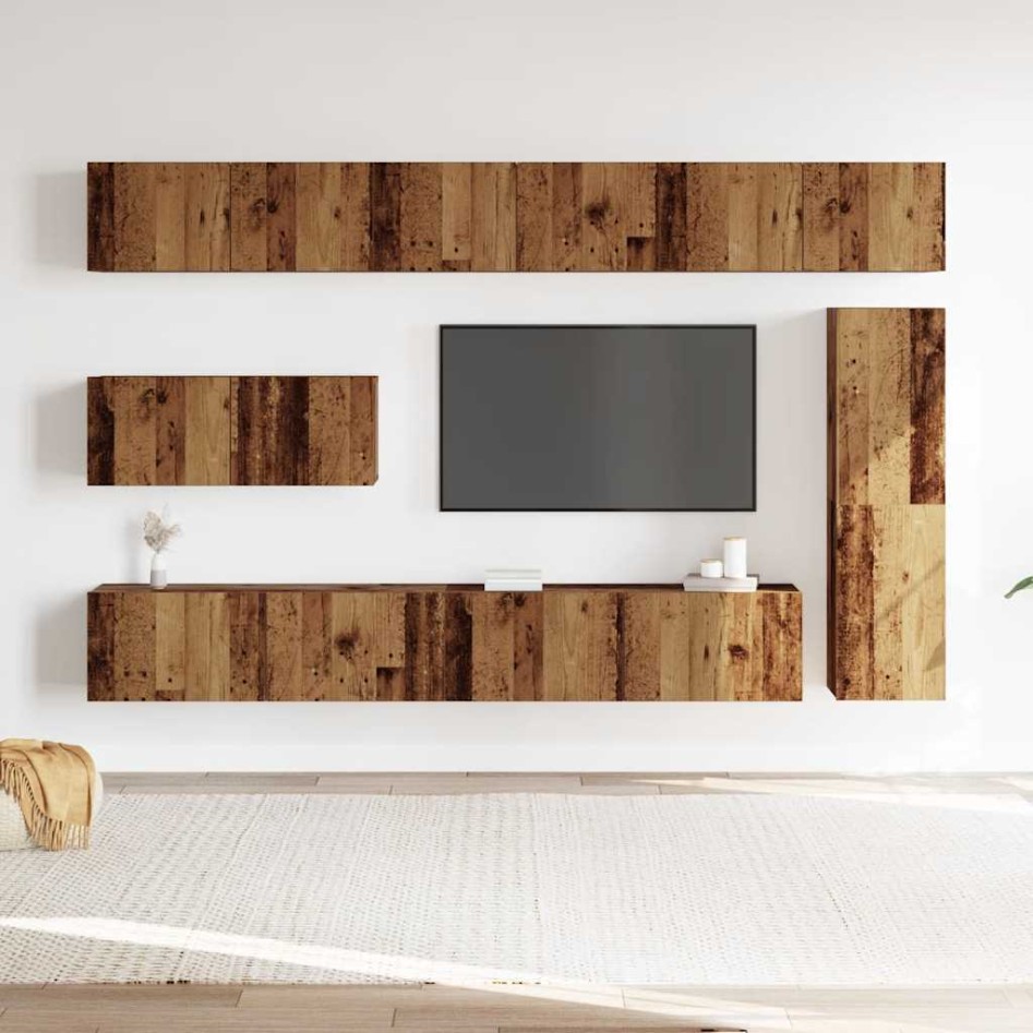 Conjunto de mueble de TV 7 piezas montado la pared madera
