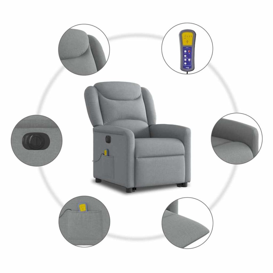 Sillón de masaje eléctrico reclinable elevable tela gris