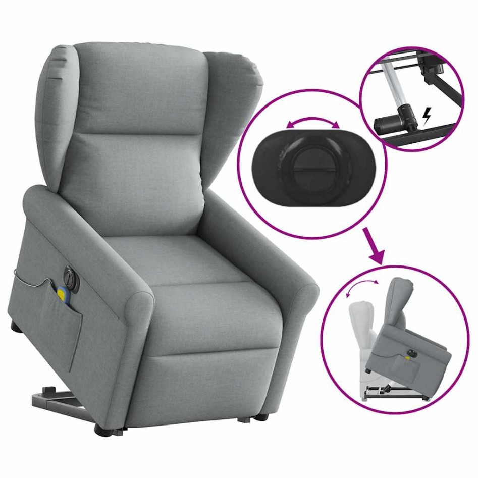 Sillón de masaje eléctrico reclinable elevable tela gris