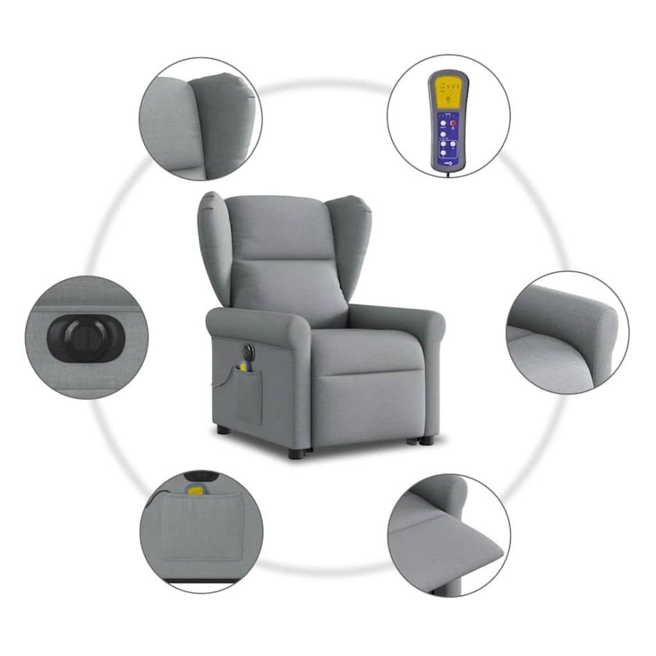 Sillón de masaje eléctrico reclinable elevable tela gris