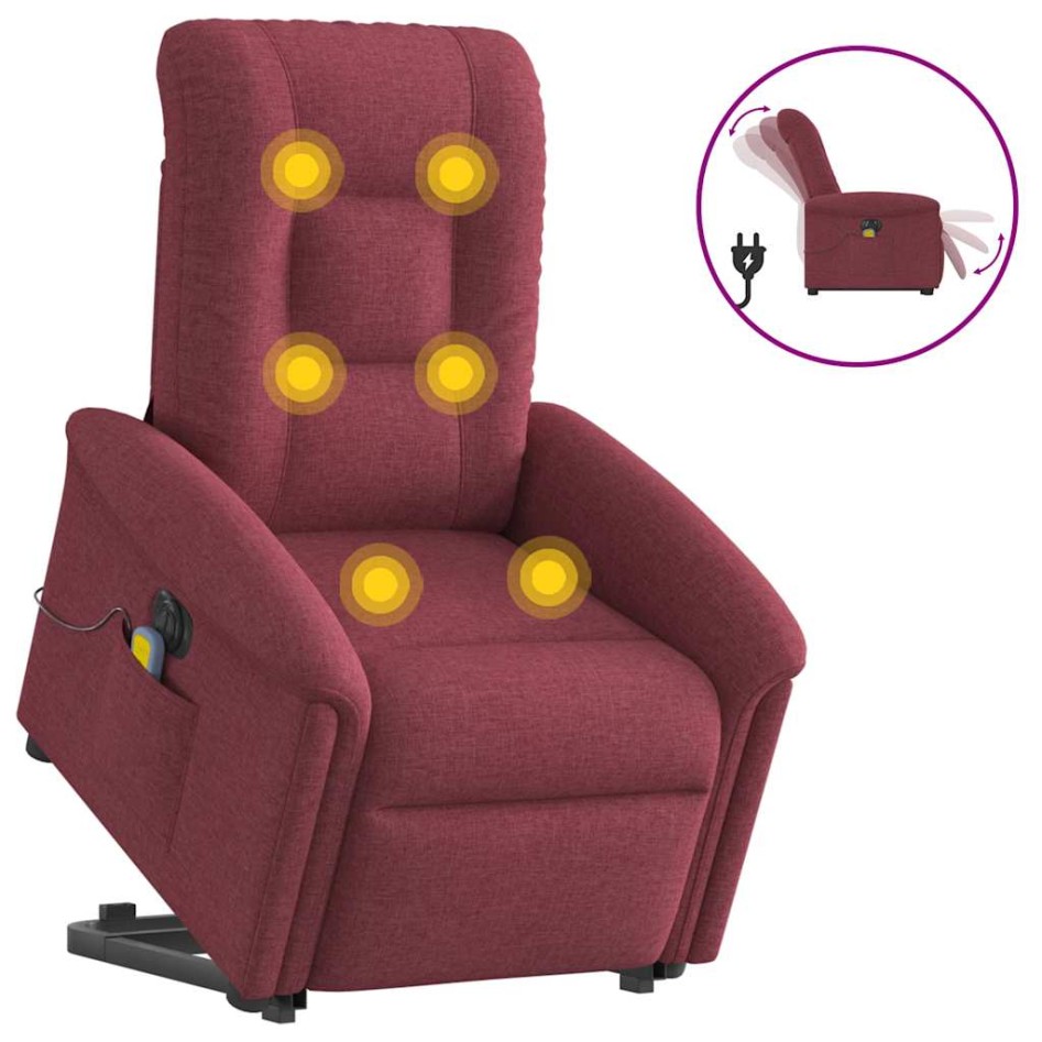 Sillón de masaje eléctrico reclinable elevable tela rojo